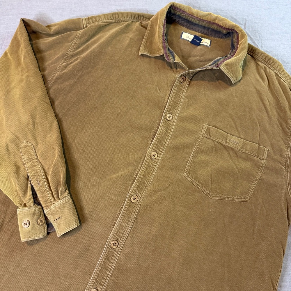 Tommy Bahama Corduroy Silk Blend Button Down Shirt Mens Sz L Tan‎ Long Sleeve
